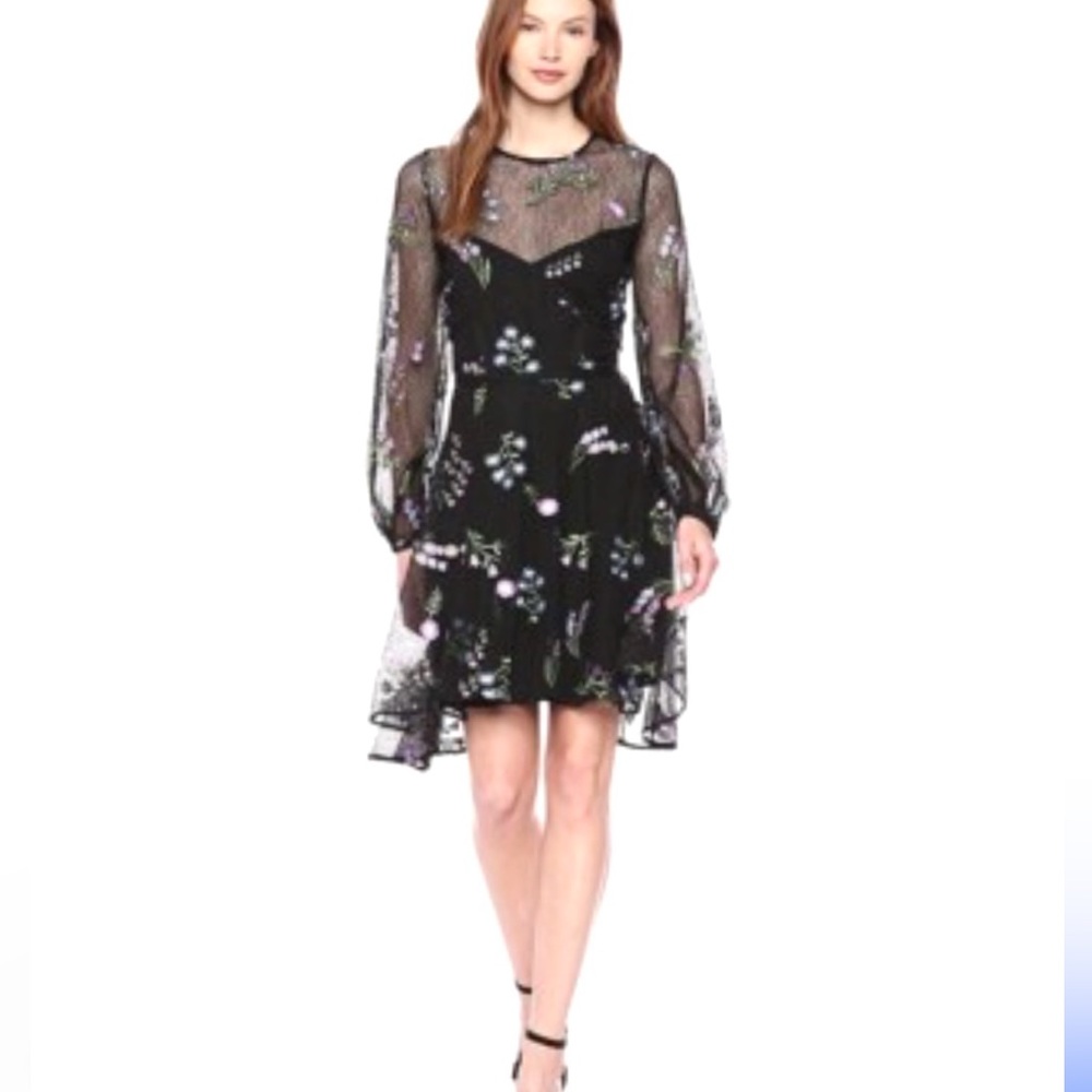 Zac Posen Jennifer Dress Black Lace Embroidered Size 4 Fall Florals